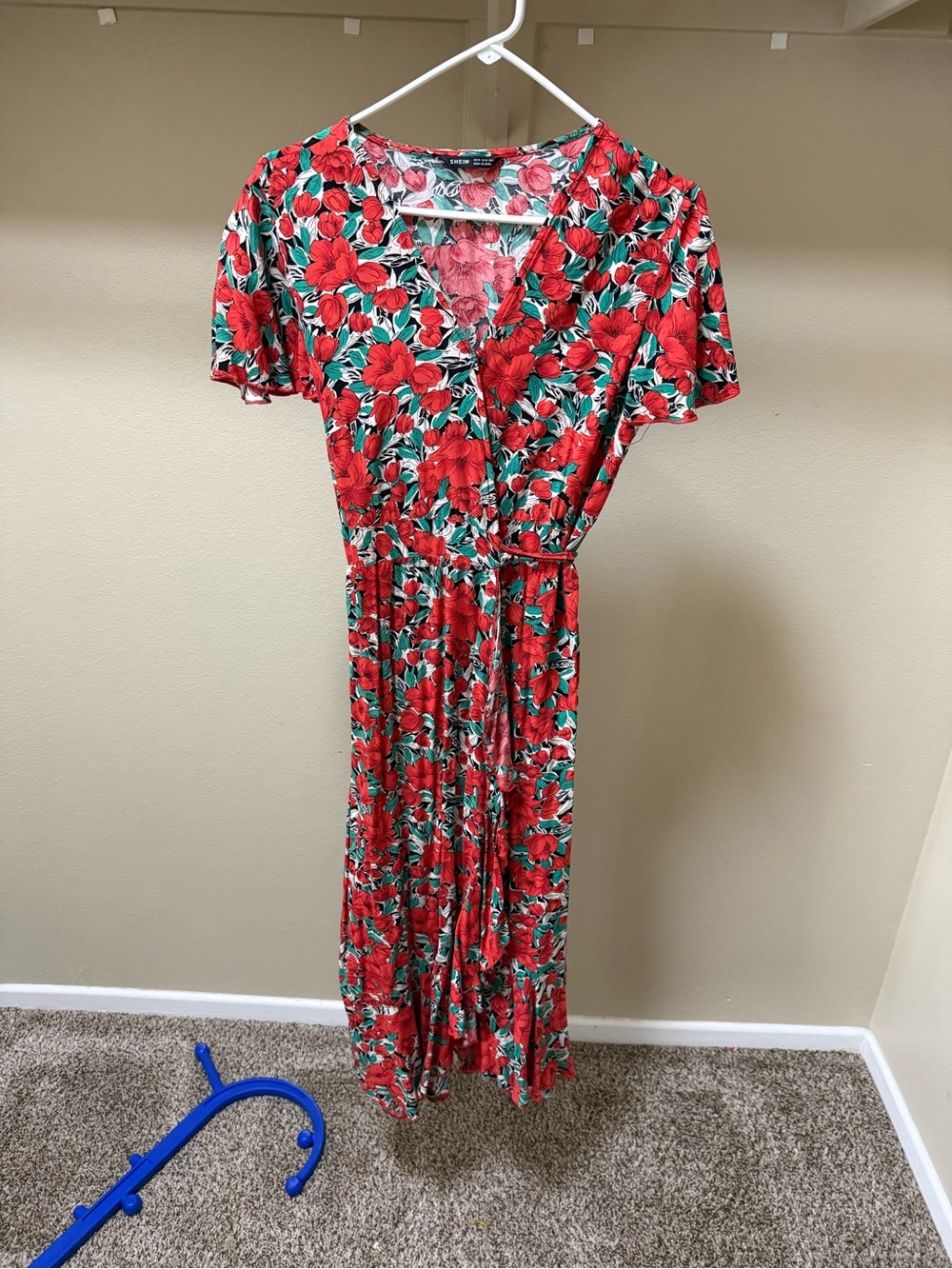 Floral Red Wrap Maxi Dress with Tie